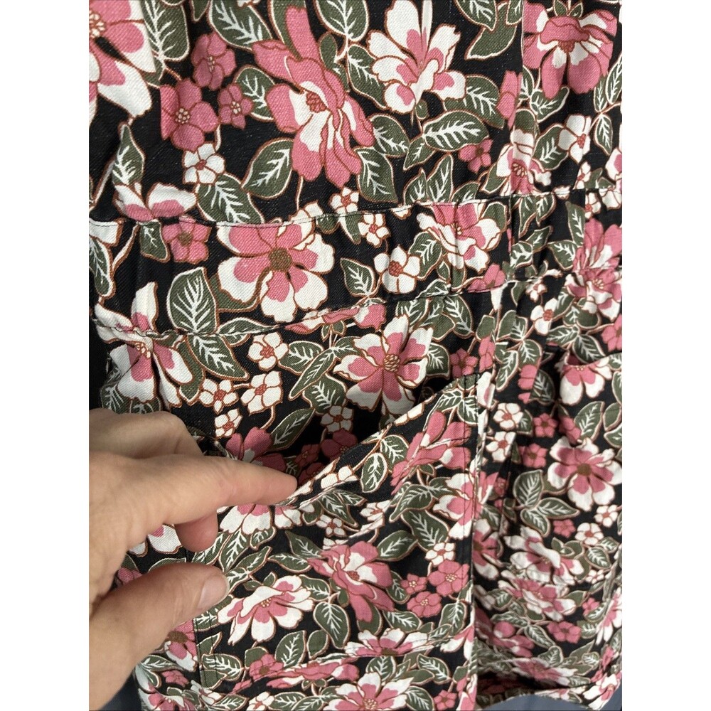 Outerknown Wander Linen & Cotton Romper Shorts Small Black Pink Floral Cottage - Picture 10 of 16